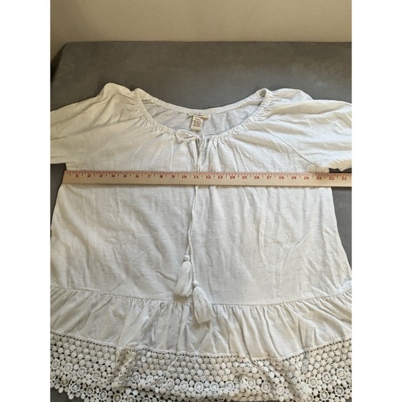 Sundance Sz L Lace Trim Top Peasant Boho Cottage Flowy Natural Coastal Cowgirl - Picture 4 of 11